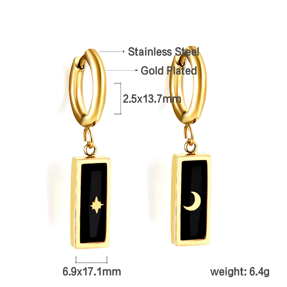 2.5x13.7mm circle with rectangular black zirconia left and right moon star earrings asonjewelry